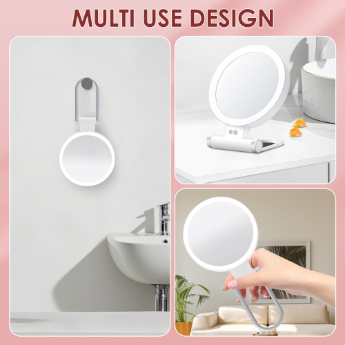Miroir grossissant portatif avec lumière, miroir de maquillage lumineux à 2 côtés 1X/10X pour le maquillage miroir de table pour le maquillage