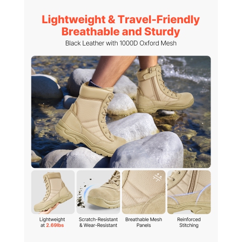 Bottes tactiques militaires VEVOR 8&nbsp;po pour hommes, bottes de randonnée de combat, bottes de soldat d'intercepteur de moto légères et perméables