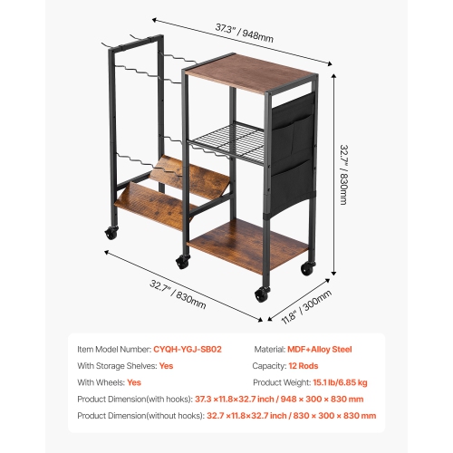 Porte-canne à pêche VEVOR pour 12 tiges, support mobile pour poteau à roulettes, range-tout pour matériel de pêche pour garage intérieur, rangement