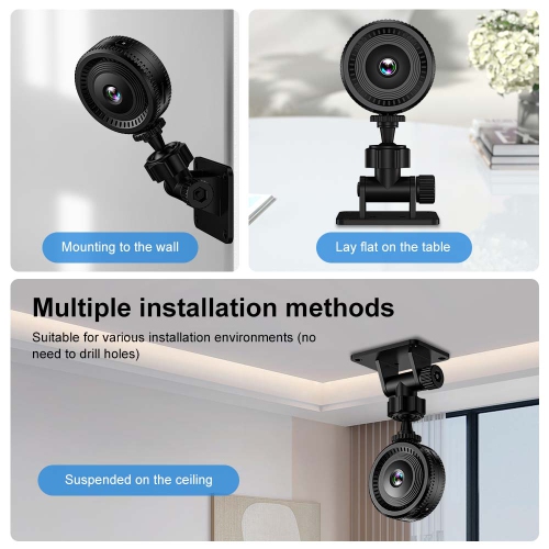 Surveillance Camera, 1080p HD Round Security Camera, Infrared Night Vision, Motion Detection, 2.4G WiFi Connection, Built-in 450mAh Battery - with