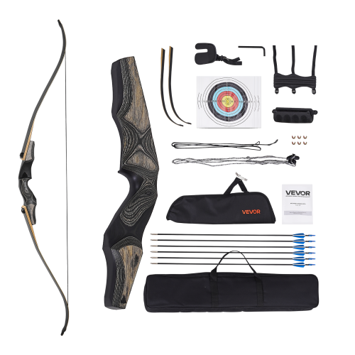 VEVOR 60 inch Recurve Bow and Arrows Kit, Wooden Takedown Bows, Right Handed Ergonomic Archery Recurve Bow Package, Longbow for Outdoor Target