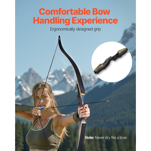 VEVOR 60 inch Recurve Bow and Arrows Kit, Wooden Takedown Bows, Right Handed Ergonomic Archery Recurve Bow Package, Longbow for Outdoor Target