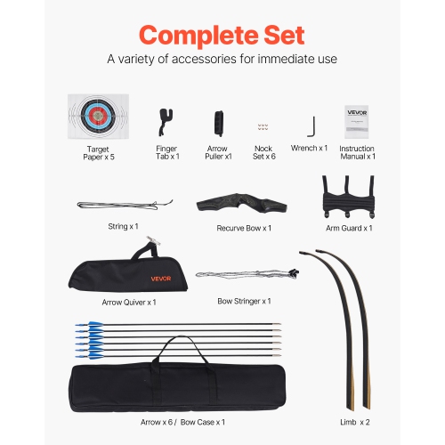 VEVOR 60 inch Recurve Bow and Arrows Kit, Wooden Takedown Bows, Right Handed Ergonomic Archery Recurve Bow Package, Longbow for Outdoor Target
