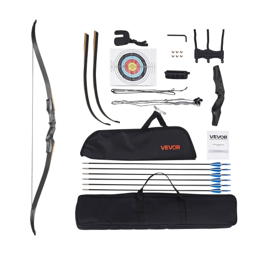 VEVOR 60 inch Recurve Bow and Arrows Kit, Wooden Takedown Bows, Right Handed Ergonomic Archery Recurve Bow Package, Longbow for Outdoor Target