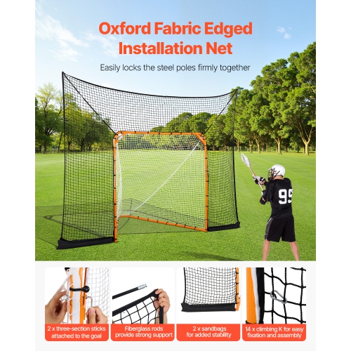 VEVOR 12x9 ft Hockey and Lacrosse Goal Backstop, Lacrosse Net with Extended Coverage, Quick Easy Setup Complete Accessories Training Net, Backyard