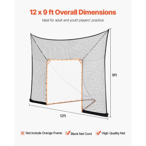 VEVOR 12x9 ft Hockey and Lacrosse Goal Backstop, Lacrosse Net with Extended Coverage, Quick Easy Setup Complete Accessories Training Net, Backyard
