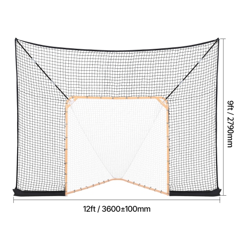 VEVOR 12x9 ft Hockey and Lacrosse Goal Backstop, Lacrosse Net with Extended Coverage, Quick Easy Setup Complete Accessories Training Net, Backyard