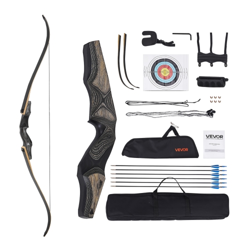 VEVOR 60 inch Recurve Bow and Arrows Kit, Wooden Takedown Bows, Right Handed Ergonomic Archery Recurve Bow Package, Longbow for Outdoor Target