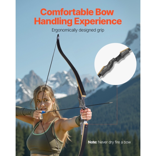 VEVOR 60 inch Recurve Bow and Arrows Kit, Wooden Takedown Bows, Right Handed Ergonomic Archery Recurve Bow Package, Longbow for Outdoor Target