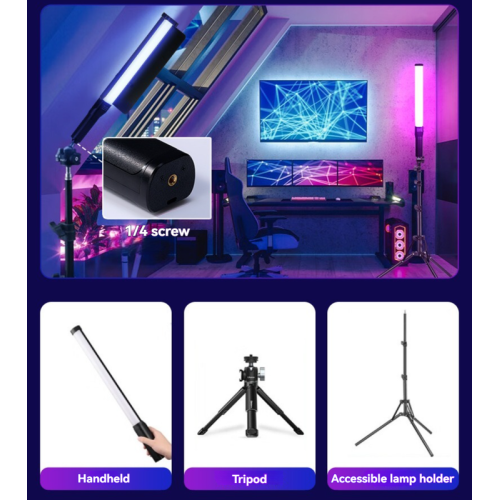 Portable Handheld LED Photography Light Stick - 30W Full-Color RGB, Built-in High-Energy Lithium Battery, CCT Dual Color Temperature Modes, LED