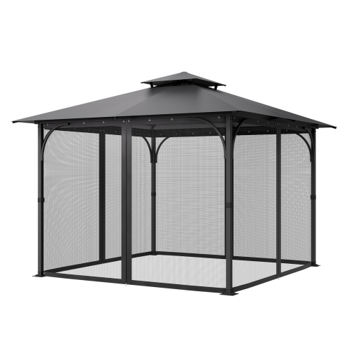 VEVOR  10 X 10 X 6.7 Ft Gazebo Netting Replacement, Gazebo Curtain, Outdoor Garden Net, 4-Panel Sidewall Mesh Net, Patio Midge Nettings \w Double