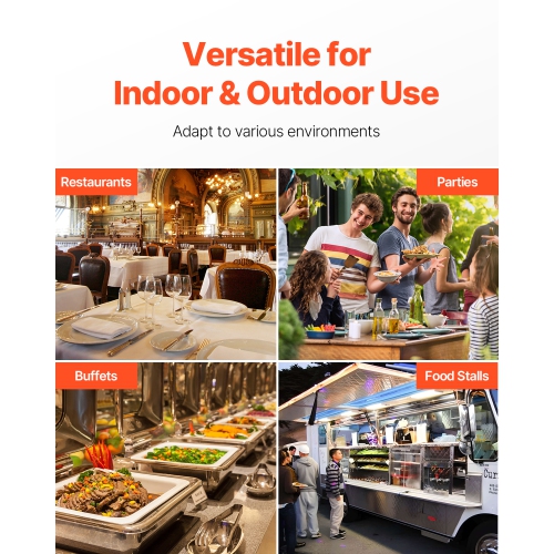 VEVOR 5 Pan Countertop Food Serving Display Container, Stainless Steel Food Serving Tray, Buffet Condiment Dispenser Display Rack with Clear Lid & 3