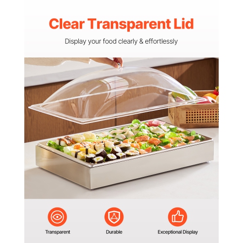 VEVOR 1 x 1 Pan Countertop Food Serving Display Container, Stainless Steel Food Serving Tray, Buffet Condiment Dispenser Display Rack with Clear Arc