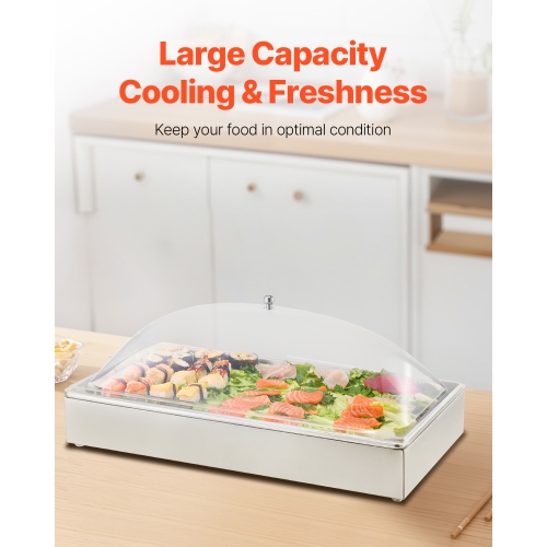 VEVOR 1 x 1 Pan Countertop Food Serving Display Container, Stainless Steel Food Serving Tray, Buffet Condiment Dispenser Display Rack with Clear Arc