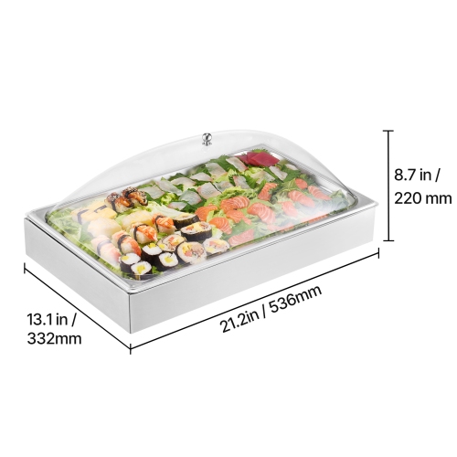 VEVOR 1 x 1 Pan Countertop Food Serving Display Container, Stainless Steel Food Serving Tray, Buffet Condiment Dispenser Display Rack with Clear Arc