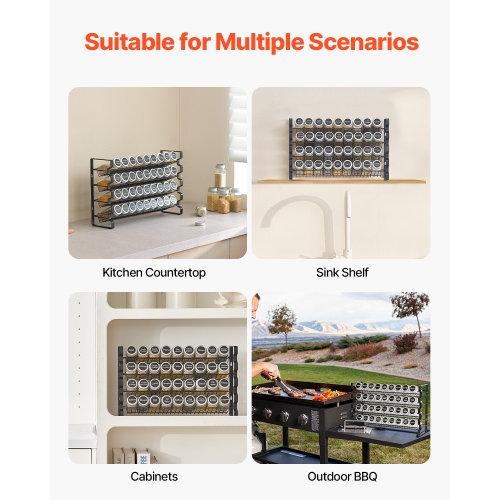 Range-épices de 18 x 11 po pour armoire VEVOR, range-épices avec 36 pots à épices vides, couvercles, étiquettes d'épices et entonnoir complet,