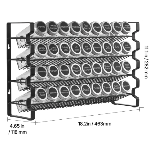 Range-épices de 18 x 11 po pour armoire VEVOR, range-épices avec 36 pots à épices vides, couvercles, étiquettes d'épices et entonnoir complet,
