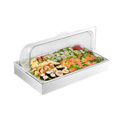 VEVOR 1 x 1 Pan Countertop Food Serving Display Container, Stainless Steel Food Serving Tray, Buffet Condiment Dispenser Display Rack with Clear Lid