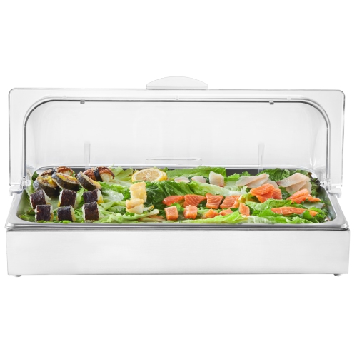 VEVOR 1 x 1 Pan Countertop Food Serving Display Container, Stainless Steel Food Serving Tray, Buffet Condiment Dispenser Display Rack with Clear Lid