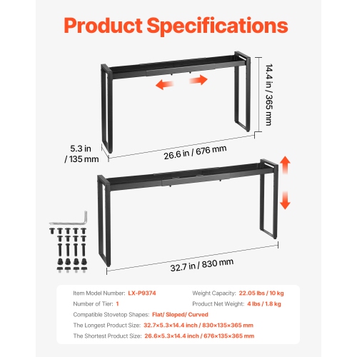 Tablette pour cuisinière VEVOR 27-33, support à épices extensible à 4 niveaux pour surface de cuisinière, range-épices, solution de rangement pour