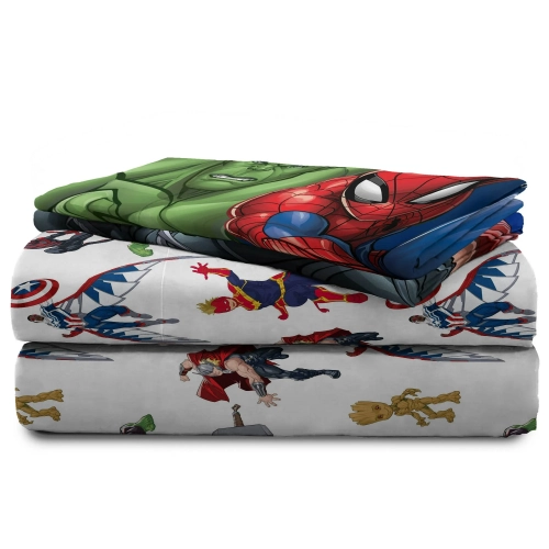 Ensemble de draps 4 pièces pour enfants Avengers de Marvel – drap plat et drap-housse, 2 taie d'oreiller