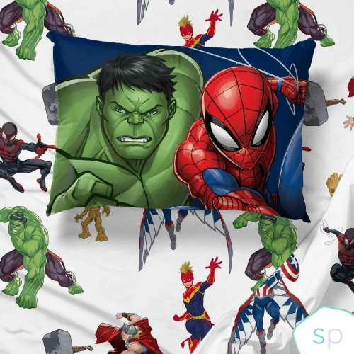 Ensemble de draps 4 pièces pour enfants Avengers de Marvel – drap plat et drap-housse, 2 taie d'oreiller