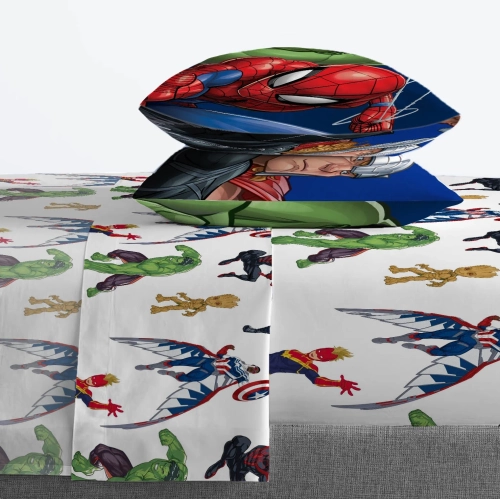 Ensemble de draps 4 pièces pour enfants Avengers de Marvel – drap plat et drap-housse, 2 taie d'oreiller