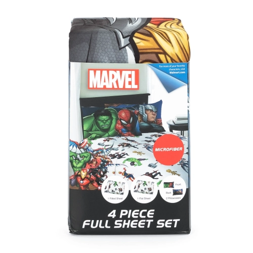 Ensemble de draps 4 pièces pour enfants Avengers de Marvel – drap plat et drap-housse, 2 taie d'oreiller
