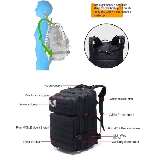 Hiking Backpack 45L Camouflage Army Backpack Military Tactical Assault Molle Backpack Hunting Trekking Backpack Waterproof Bug Out Bag, 13, One Size
