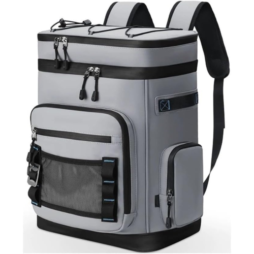 Large Waterproof Insulated Cooler Backpack for Men Women Leakproof Cooler Backpack Camping Beach Fishing Picnic Travel Outdoor 30L 48 Cans Gray