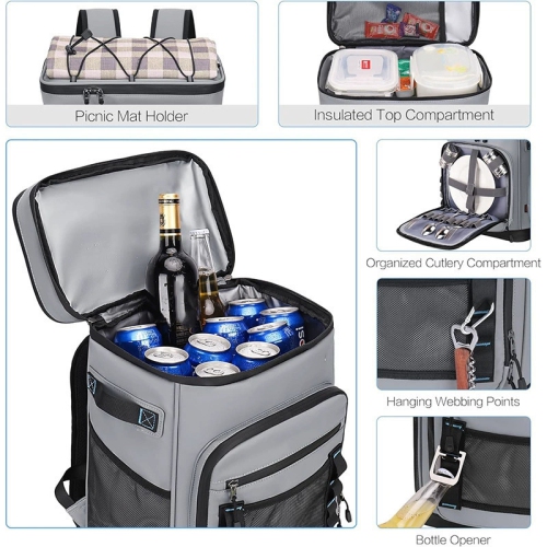 Large Waterproof Insulated Cooler Backpack for Men Women Leakproof Cooler Backpack Camping Beach Fishing Picnic Travel Outdoor 30L 48 Cans Black