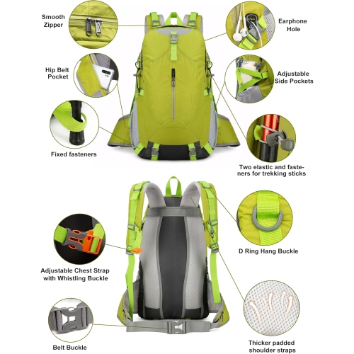 40L Hiking Backpack with Rain Cover Waterproof Lightweight Camping Backpack for Men Women Outdoor Travel Daypack