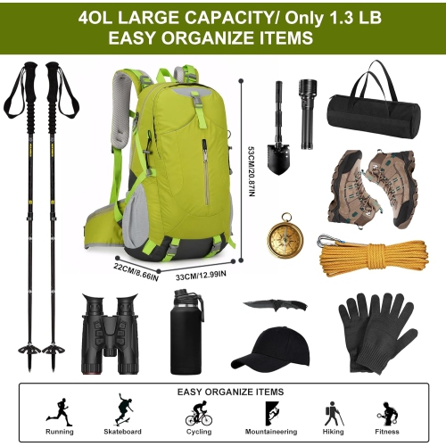 40L Hiking Backpack with Rain Cover Waterproof Lightweight Camping Backpack for Men Women Outdoor Travel Daypack