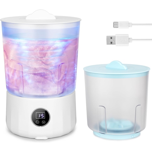 Underwear Washing Machine,Rechargeable Dual-Bucket Mini Washing Machine with 1.5L Isolated Tubs,Bionic Hand-Wash Portable Washer for Travel Camping