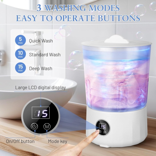 Underwear Washing Machine,Rechargeable Dual-Bucket Mini Washing Machine with 1.5L Isolated Tubs,Bionic Hand-Wash Portable Washer for Travel Camping