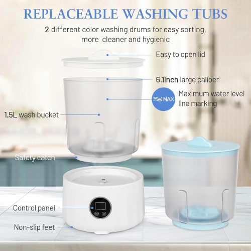 Underwear Washing Machine,Rechargeable Dual-Bucket Mini Washing Machine with 1.5L Isolated Tubs,Bionic Hand-Wash Portable Washer for Travel Camping