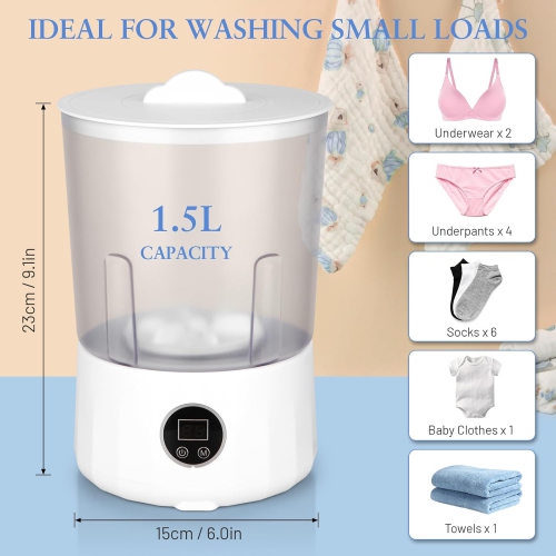Underwear Washing Machine,Rechargeable Dual-Bucket Mini Washing Machine with 1.5L Isolated Tubs,Bionic Hand-Wash Portable Washer for Travel Camping