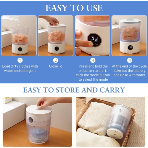 Underwear Washing Machine,Rechargeable Dual-Bucket Mini Washing Machine with 1.5L Isolated Tubs,Bionic Hand-Wash Portable Washer for Travel Camping