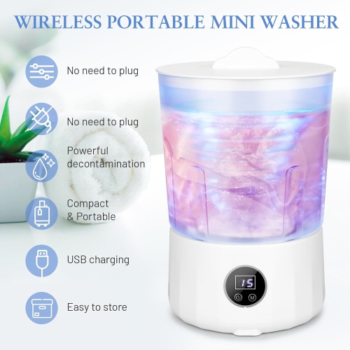 Underwear Washing Machine,Rechargeable Dual-Bucket Mini Washing Machine with 1.5L Isolated Tubs,Bionic Hand-Wash Portable Washer for Travel Camping