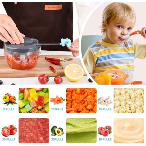 Manual Food Processor Vegetable Chopper,Portable Hand Pull String Garlic Mincer Onion Cutter for Veggies Ginger Fruits Nuts Herbs-500ml