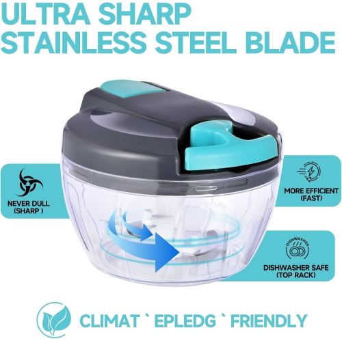 Manual Food Processor Vegetable Chopper,Portable Hand Pull String Garlic Mincer Onion Cutter for Veggies Ginger Fruits Nuts Herbs-500ml