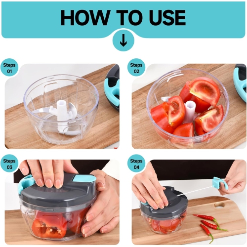 Manual Food Processor Vegetable Chopper,Portable Hand Pull String Garlic Mincer Onion Cutter for Veggies Ginger Fruits Nuts Herbs-500ml