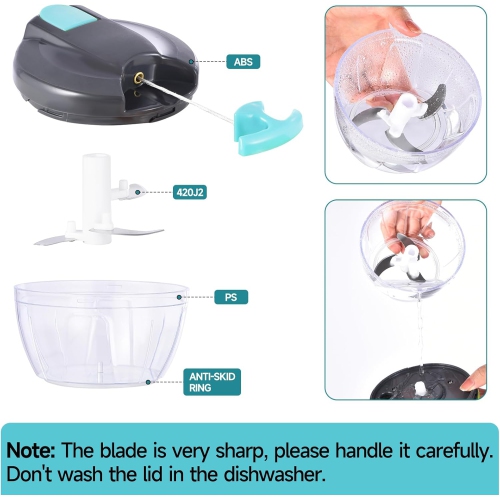 Manual Food Processor Vegetable Chopper,Portable Hand Pull String Garlic Mincer Onion Cutter for Veggies Ginger Fruits Nuts Herbs-500ml