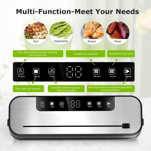 Vacuum Sealer Machine for Food,75KPa Powerful Suction Vacuum Sealer,Automatic Sealing & Packaging Machine for Food Preservation,with 10 Vacuum Bags