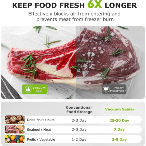 Vacuum Sealer Machine for Food,75KPa Powerful Suction Vacuum Sealer,Automatic Sealing & Packaging Machine for Food Preservation,with 10 Vacuum Bags