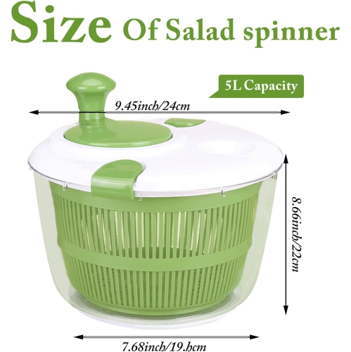 Large Salad Spinner with Lid,5L Capacity Manual Vegetable Dryer with Double-Lock Handle,Quick & Easy Multi-Use Lettuce Spinner,Vegetable Dryer,Fruit