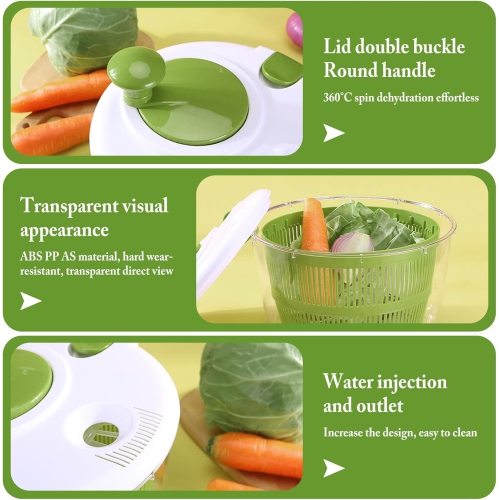Large Salad Spinner with Lid,5L Capacity Manual Vegetable Dryer with Double-Lock Handle,Quick & Easy Multi-Use Lettuce Spinner,Vegetable Dryer,Fruit