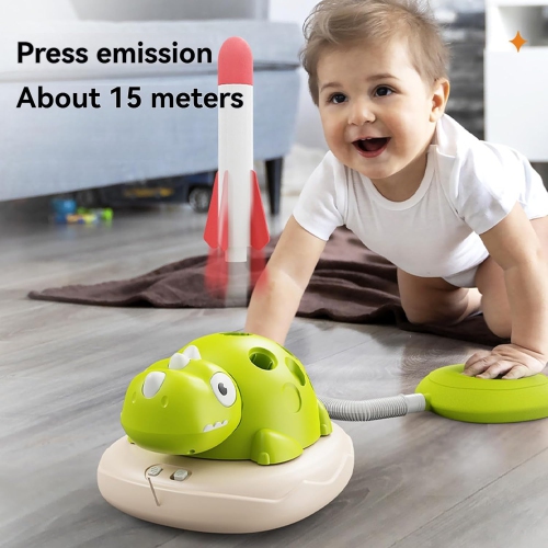 Dinosaur 3-in-1 music jumping, ring throwing game toy and rocket launcher, suitable for children's outdoor toys, with remote control, indoor and