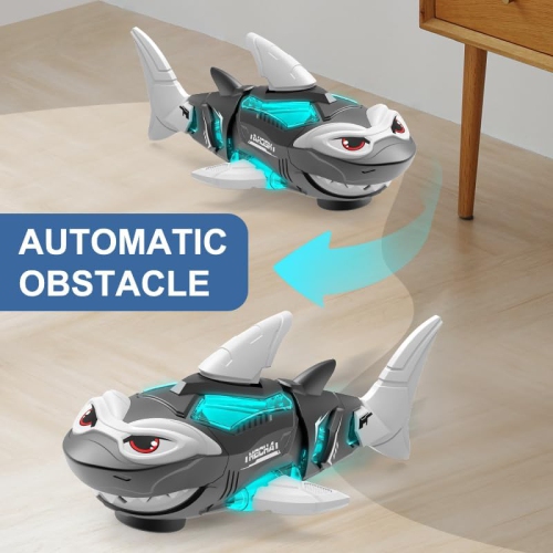 Electric Remote Control Shark Fish Toy, Children's Electric Toy with Mechanical Shark, Lights, Sounds, Universal Wheels and Luminous Music - White.