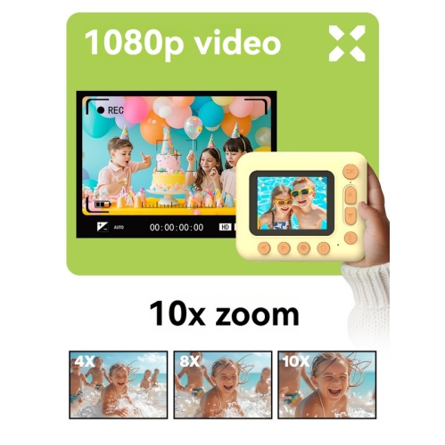 Kids Polaroid Camera with Instant Print, 10x Zoom, 12MP, Toy Gift - Pink
